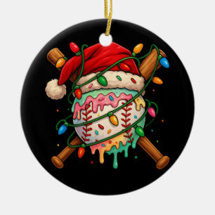 Baseball Christmas Ice Cream Santa Hat Family Ceramic Tree Decoration