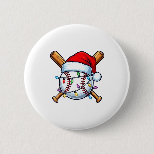 Baseball Christmas Lights Santa Christmas Baseball 6 Cm Round Badge (Front)