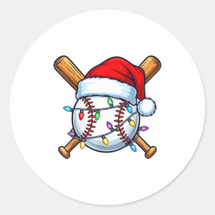Baseball Christmas Lights Santa Christmas Baseball Classic Round Sticker