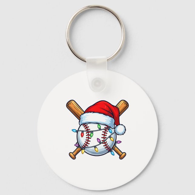 Baseball Christmas Lights Santa Christmas Baseball Key Ring (Front)
