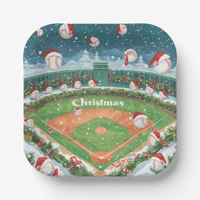 Baseball Christmas  Paper Plate (Front)