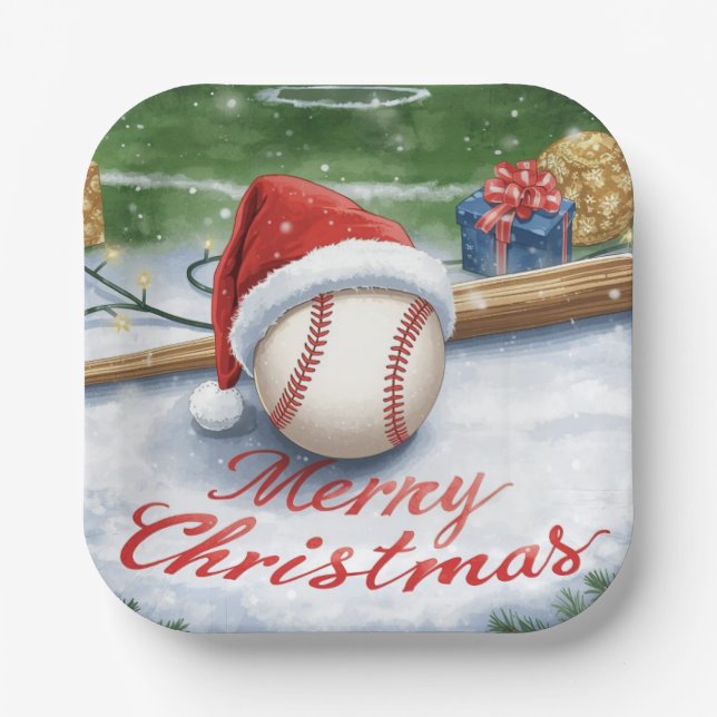 Baseball Christmas  Paper Plate (Front)