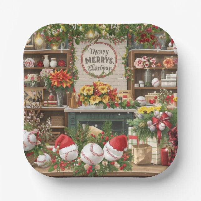 Baseball Christmas  Paper Plate (Front)