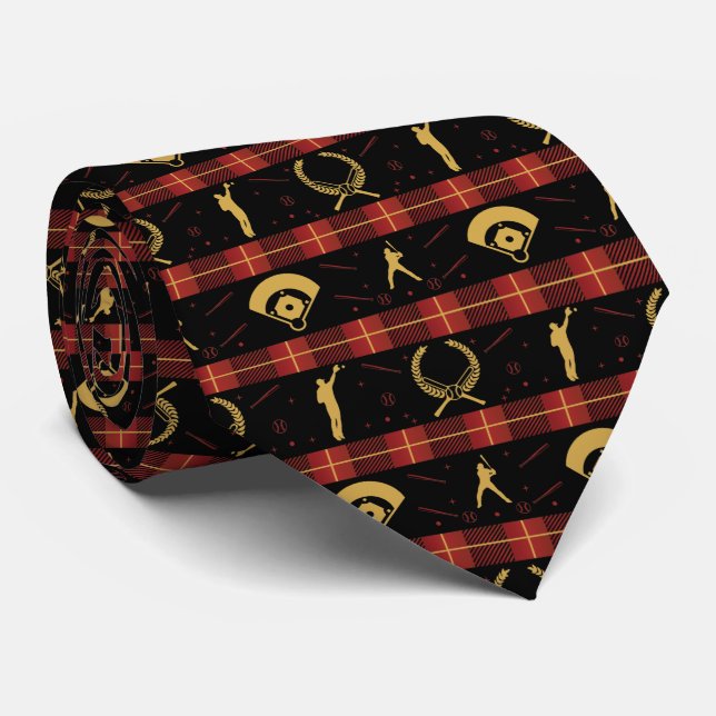 Baseball Christmas - Red Check Pattern Tie (Rolled)