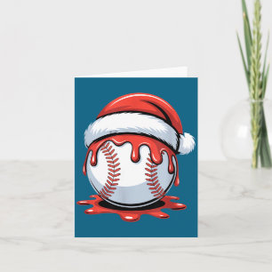 Baseball Christmas Santa Hat Dripng Festive Holida Card