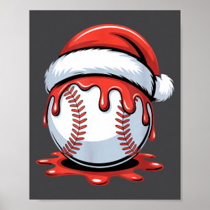 Baseball Christmas Santa Hat Dripng Festive Holida Poster