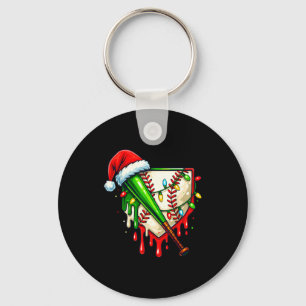 Baseball Christmas Santa Hat Dripng Ice Cream Xmas Key Ring