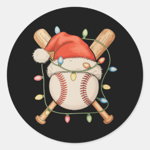 Baseball Christmas Santa Hat Xmas Holiday Season Classic Round Sticker