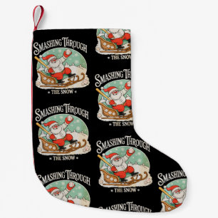 Baseball Christmas Santa Smashing Through The Snow Small Christmas Stocking