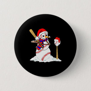 Baseball Christmas Snowman Playing Baseball 6 Cm Round Badge