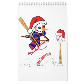 Baseball Christmas Snowman Playing Baseball  Calendar