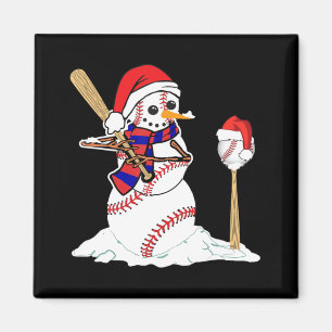 Baseball Christmas Snowman Playing Baseball Magnet