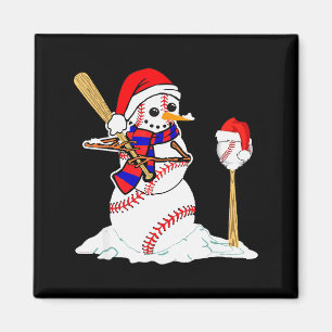 Baseball Christmas Snowman Playing Baseball Magnet