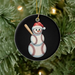 Baseball Christmas Snowman Playing Sports Holiday Ceramic Tree Decoration