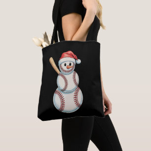 Baseball Christmas Snowman Playing Sports Holiday Tote Bag