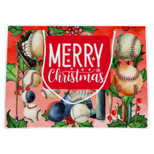Baseball Christmas theme for Player  Large Gift Bag