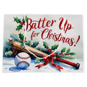 Baseball Christmas themed Batter Up for Christmas! Large Gift Bag