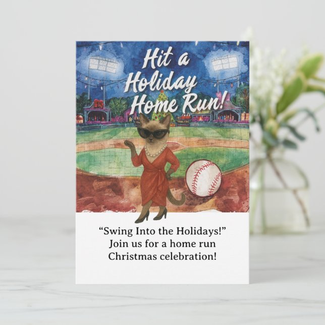 Baseball Christmas themed for Cat lovers Invitation (Standing Front)