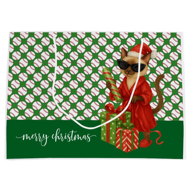 Baseball Christmas themed for Cat Lovers  Large Gift Bag (Front)