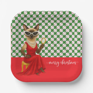 Baseball Christmas themed for Cat Lovers  Paper Plate