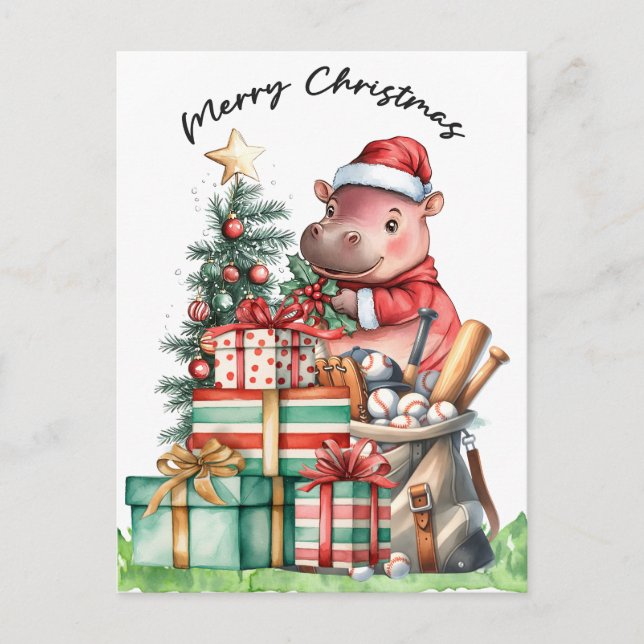 Baseball Christmas themed Holiday Postcard (Front)