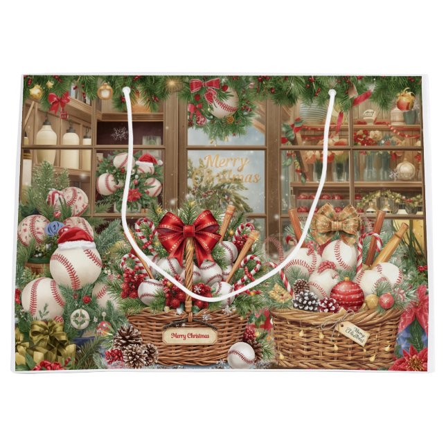 Baseball Christmas themed in Bakery  Large Gift Bag (Front)