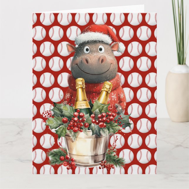 Baseball Christmas themed with Hippo  Card (Front)