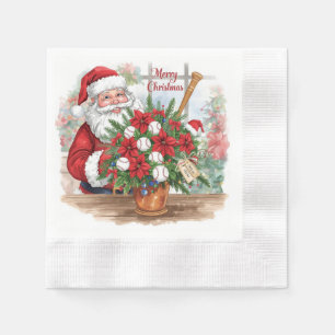 Baseball Christmas themed with Santa. Claus Napkin