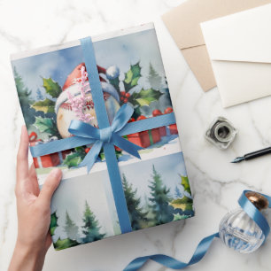 Baseball Christmas themed with Santa Hat Wrapping Paper