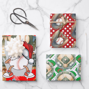 Baseball Christmas themed with Snowman Wrapping Paper Sheet
