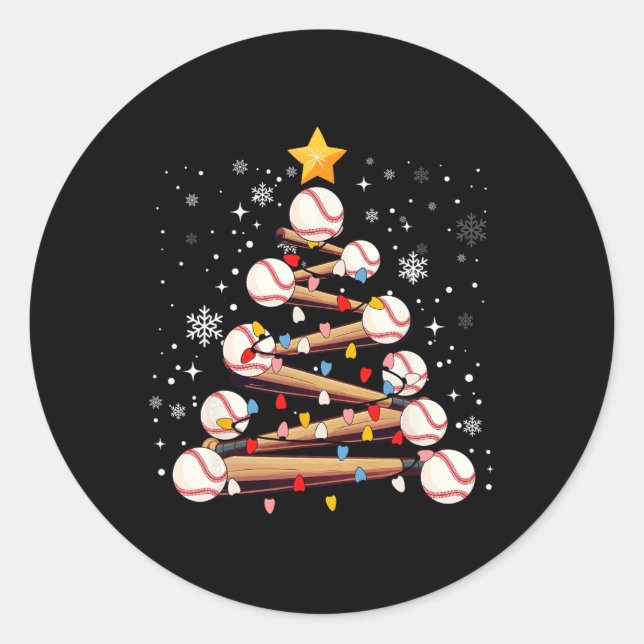 Baseball Christmas Tree Light Xmas Baseball Boys K Classic Round Sticker (Front)