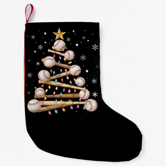 Baseball Christmas Tree Light Xmas Sports Lover Small Christmas Stocking (Front)