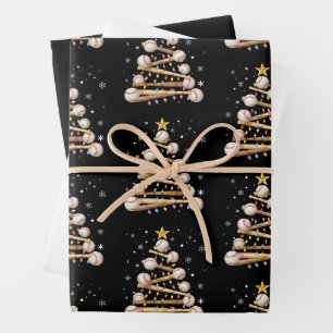 Baseball Christmas Tree Light Xmas Sports Lover Wrapping Paper Sheet