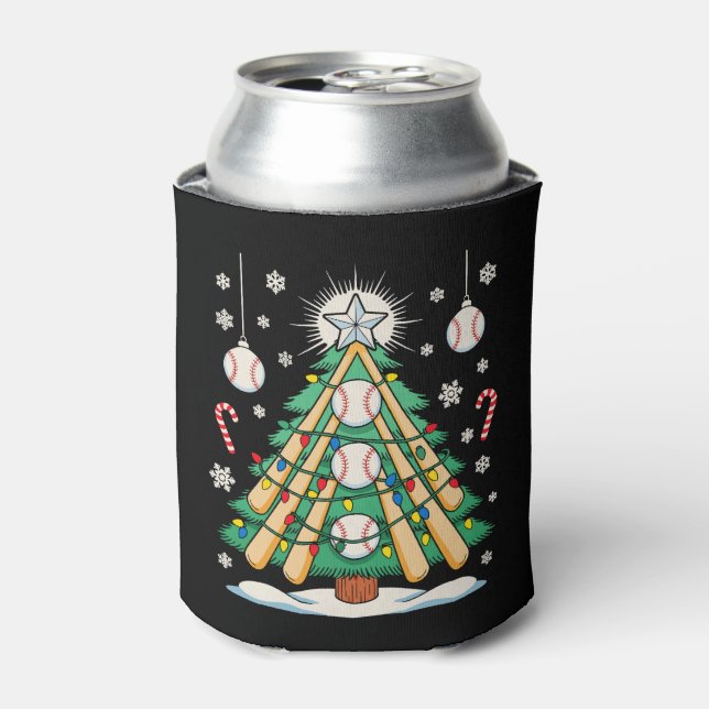 Baseball Christmas Tree Lights Ornaments Xmas Can Cooler (Can Front)