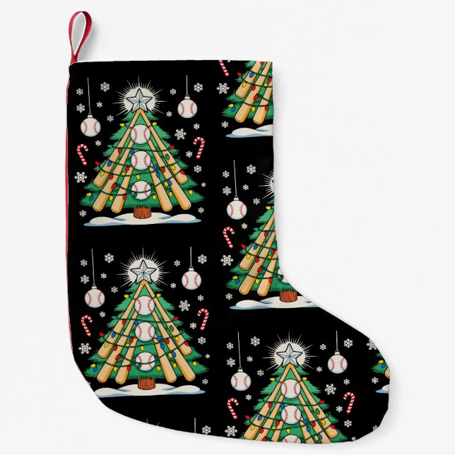 Baseball Christmas Tree Lights Ornaments Xmas Small Christmas Stocking (Front)