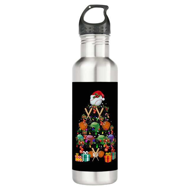 Baseball Christmas Tree Santa Hat Sport Lover Gift 710 Ml Water Bottle (Front)
