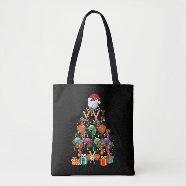 Baseball Christmas Tree Santa Hat Sport Lover Gift Tote Bag (Front)