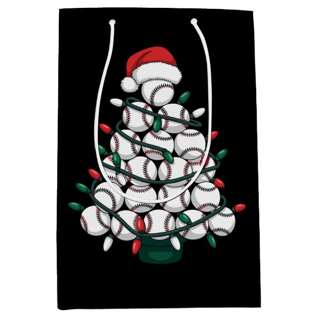 Baseball Christmas Tree Santa Sports Medium Gift Bag (Front)