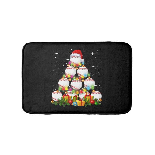 Baseball Christmas Tree Xmas Baseball Player Gift Bath Mat (Front)