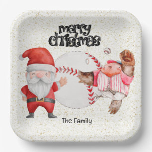 Baseball Christmas with ball and Santa Claus Paper Plate