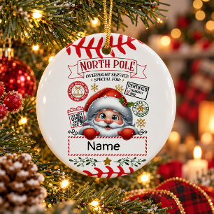 Baseball Christmas with ball Cute Santa Claus Ceramic Tree Decoration