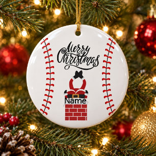 Baseball Christmas with ball Cute Santa Claus Ceramic Tree Decoration