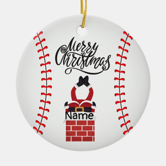 Baseball Christmas with ball Cute  Santa Claus   Ceramic Tree Decoration (Front)