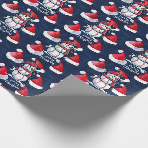 Baseball  Christmas with ball on blue background Wrapping Paper