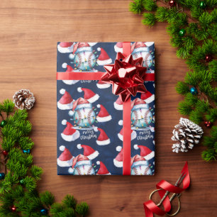 Baseball Christmas with ball on blue background Wrapping Paper