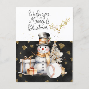 Baseball Christmas with gifts and ball   Holiday Postcard