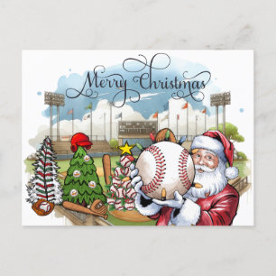 Baseball Christmas with gifts and ball    Holiday  Postcard