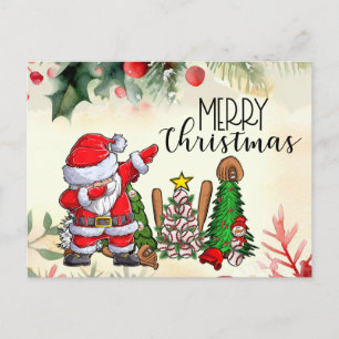 Baseball Christmas with gifts and ball    Holiday  Postcard