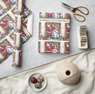Baseball Christmas with Santa Claus and Snowman Wrapping Paper