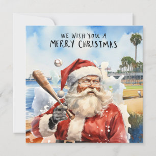 Baseball Christmas with Santa Claus Holiday Card